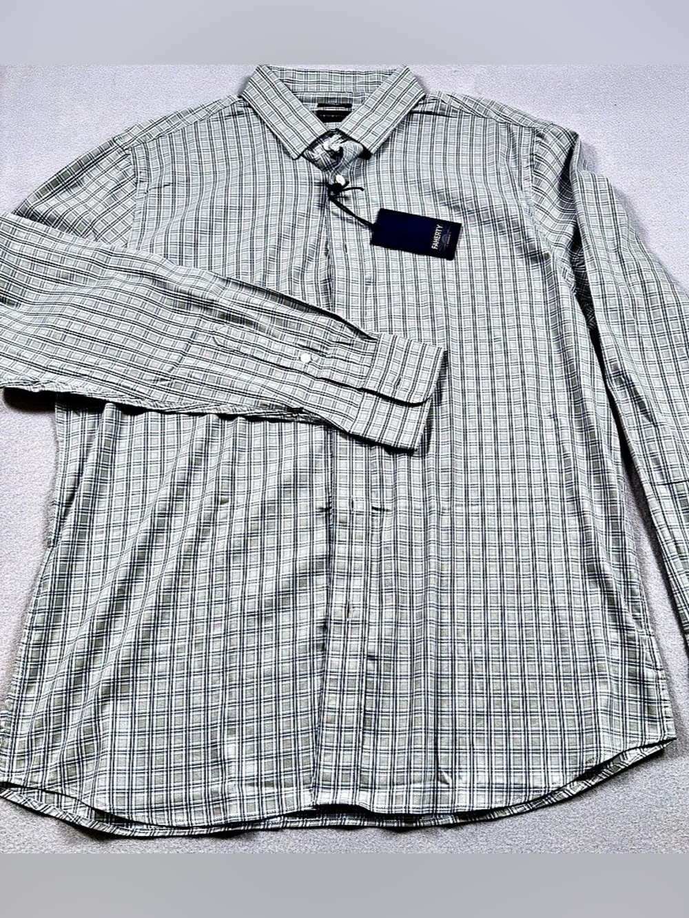 Faherty The Movement Shirt Plaid Shirt in Sage Green, Gray, & Blue Size Large NW